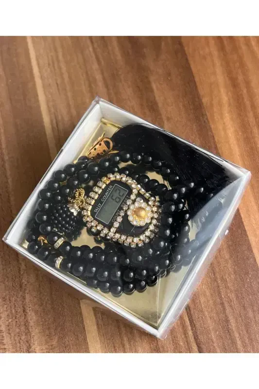 Gift Black Zikirmatik And Pearl Rosary Set-Black - 1