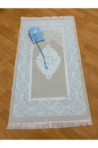 Gift Bundle Taffeta Fringed Blue Prayer Rug, Yasin, Rosary Set-Blue - 3