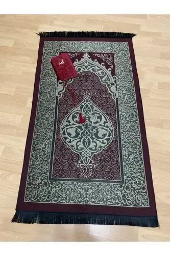 Gift Bundle Taffeta Fringed Bordeaux Prayer Rug, Yasin, Rosary Set-Bordeaux - 3