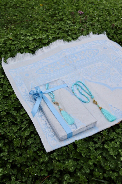 Gift Cotton Prayer Rug Set S1004 Blue - 5