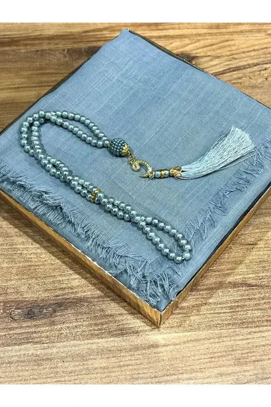 Gift, Dowry, Mevlut, Bundle, Bride Bundle Flamed Prayer Cover Rosary Set-GRAY - 2
