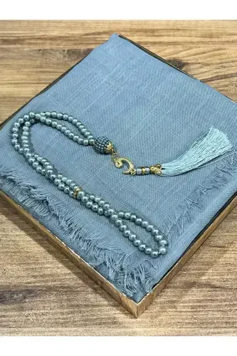 Gift, Dowry, Mevlut, Bundle, Bride Bundle Flamed Prayer Cover Rosary Set-GRAY - 4