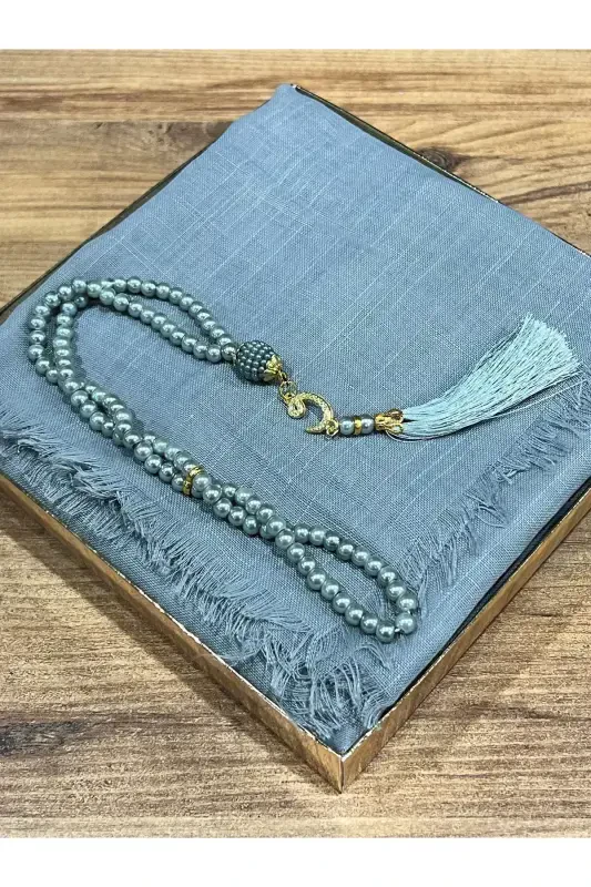 Gift, Dowry, Mevlut, Bundle, Bride Bundle Flamed Prayer Cover Rosary Set-GRAY - 4