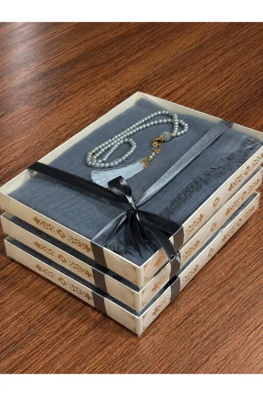 Gift, Dowry, Mevlut, Bundle, Bride Bundle Flamed Prayer Cover Rosary Set-GRAY - 6