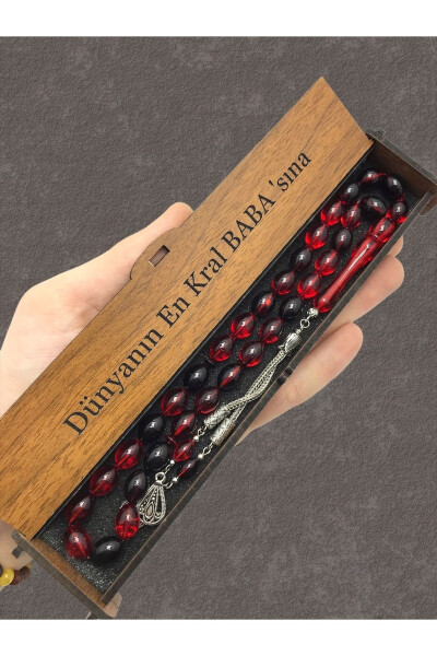 Gift for Dad, Father's Day Rosary, Red and Black Beaded Rosary in a Wooden Box - 3