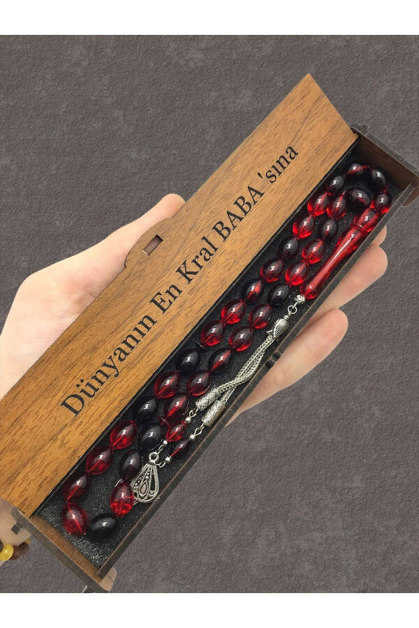 Gift for Dad, Father's Day Rosary, Red and Black Beaded Rosary in a Wooden Box - 1