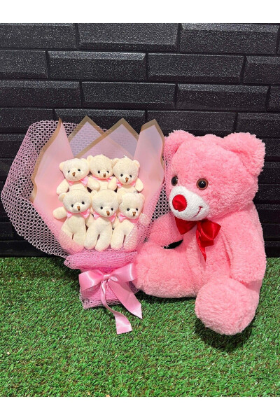 Gift for Girlfriend - 35cm Pink Teddy Bear and 6 Teddy Bear Bouquet - Birthday Gift - 2