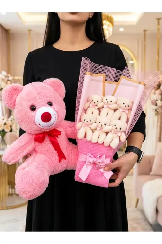 Gift for Girlfriend - 35cm Pink Teddy Bear and 6 Teddy Bear Bouquet - Birthday Gift - 3