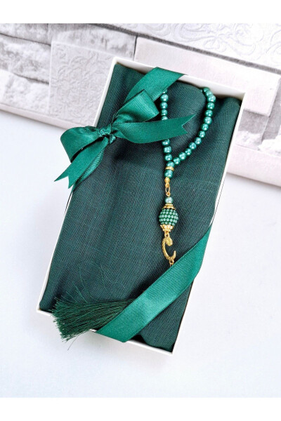 Gift Headscarf Set with Beaded Tasbeeh in Box (BIRTH, CIRCUMCISION, HAJJ, UMRAH) Box Set - HIRA TASARIM (1)