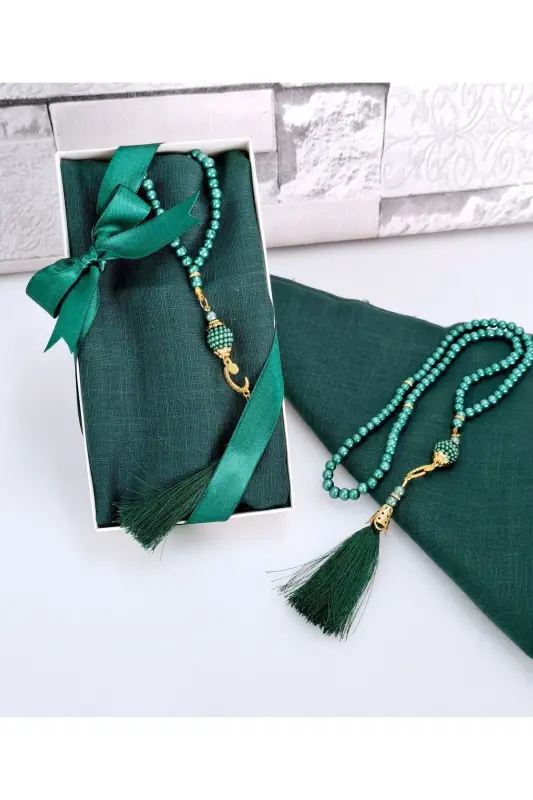 Gift Headscarf Set with Beaded Tasbeeh in Box (BIRTH, CIRCUMCISION, HAJJ, UMRAH) Box Set - HIRA TASARIM