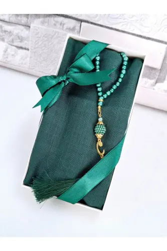 Gift Headscarf Set with Beaded Tasbeeh in Box (BIRTH, CIRCUMCISION, HAJJ, UMRAH) Box Set - HIRA TASARIM (1)