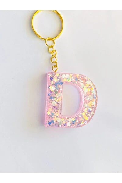 GIFT KEYCHAIN LIGHT PINK AND SPARKLY LETTER D - 1