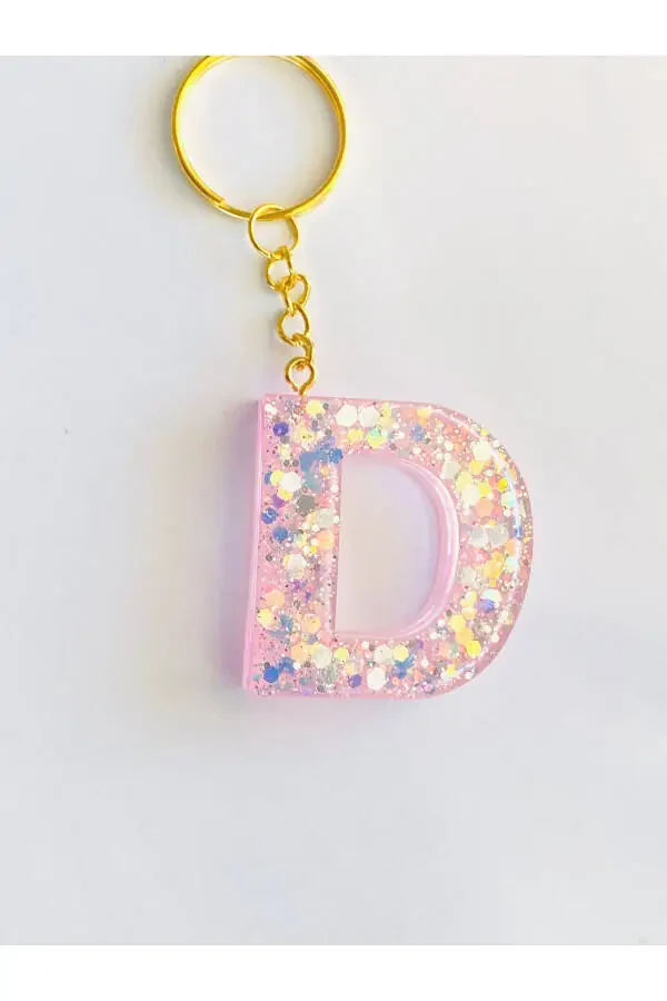 GIFT KEYCHAIN LIGHT PINK AND SPARKLY LETTER D - 1
