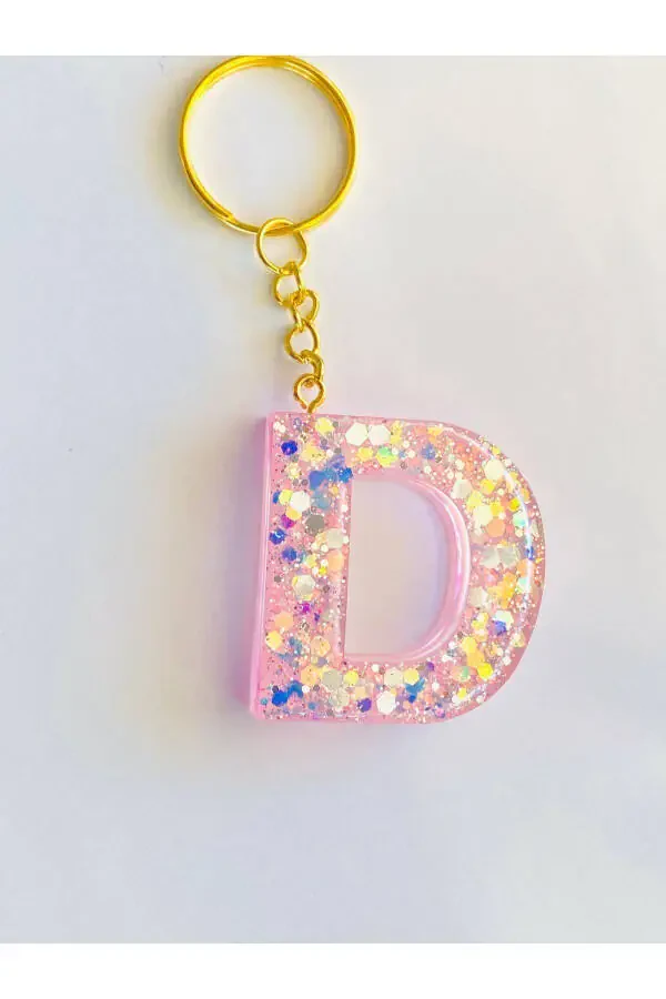 GIFT KEYCHAIN LIGHT PINK AND SPARKLY LETTER D - 2