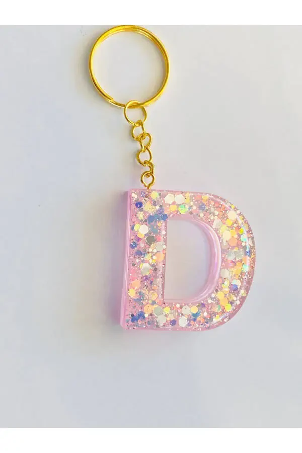 GIFT KEYCHAIN LIGHT PINK AND SPARKLY LETTER D - 3
