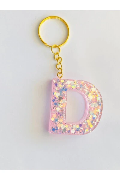 GIFT KEYCHAIN LIGHT PINK AND SPARKLY LETTER D - 4