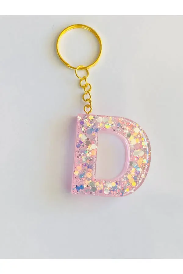 GIFT KEYCHAIN LIGHT PINK AND SPARKLY LETTER D - 5