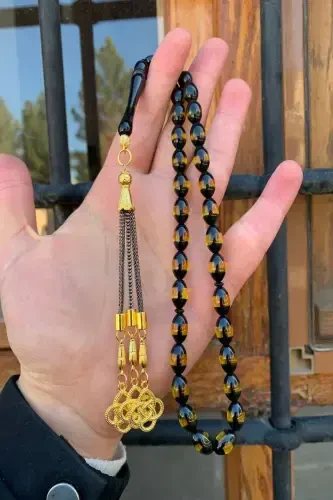 Gift Men's Eyebrowed Toz Amber Rosary-Black Yellow - 1