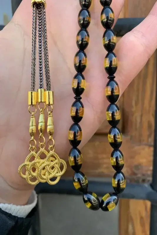 Gift Men's Eyebrowed Toz Amber Rosary-Black Yellow - 2
