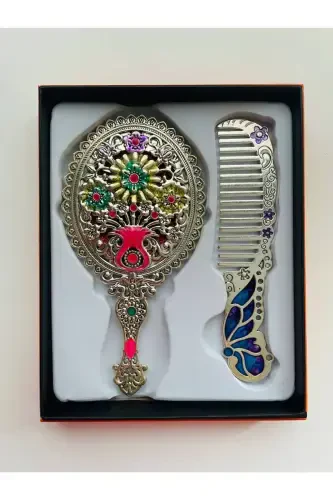 Gift Mirror Comb Set, Floral, Metal, 15x12-Colorful - 1