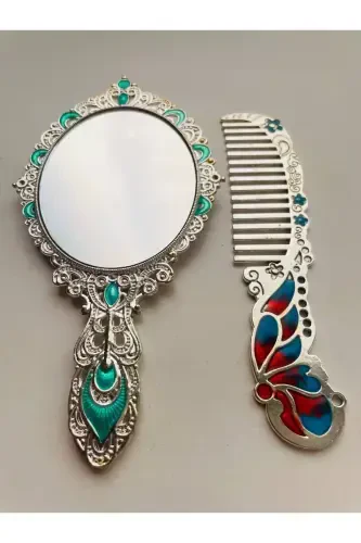 Gift Mirror Comb Set, Peacock, Metal, 15x12 - 4