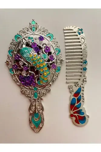 Gift Mirror Comb Set, Peacock, Metal, 15x12 - 6
