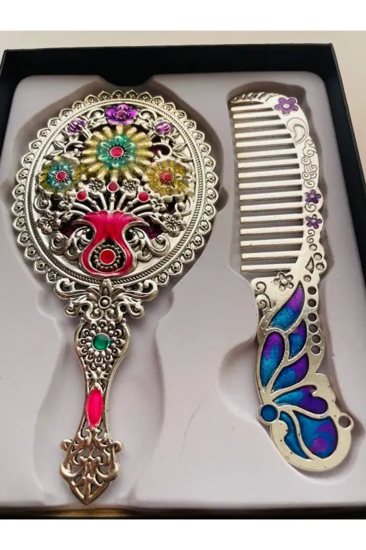 Gift Mirror Comb Set, Peacock, Metal, 15x12 - 2
