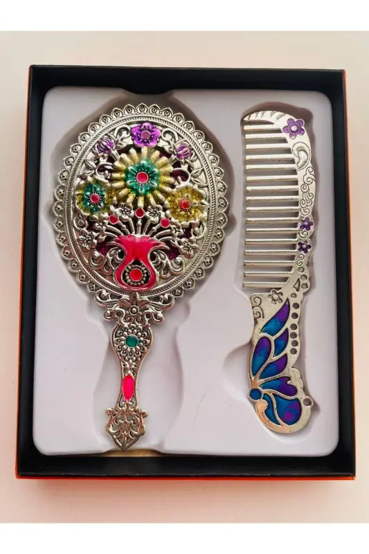 Gift Mirror Comb Set, Peacock, Metal, 15x12 - 3