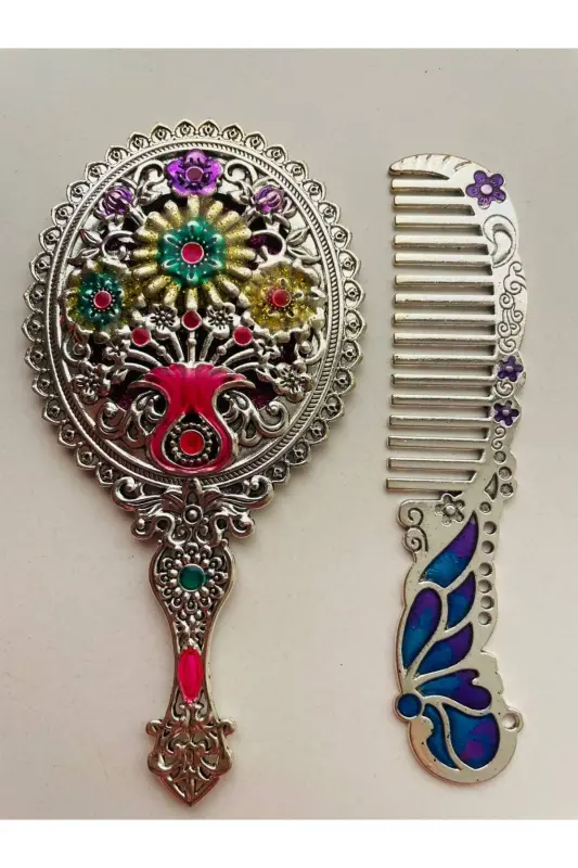 Gift Mirror Comb Set, Peacock, Metal, 15x12 - 6
