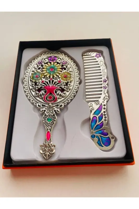 Gift Mirror Comb Set, Peacock, Metal, 15x12 - 7