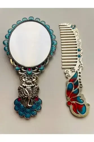 Gift Mirror Comb Set, Peacock, Metal, 15x12 - 4