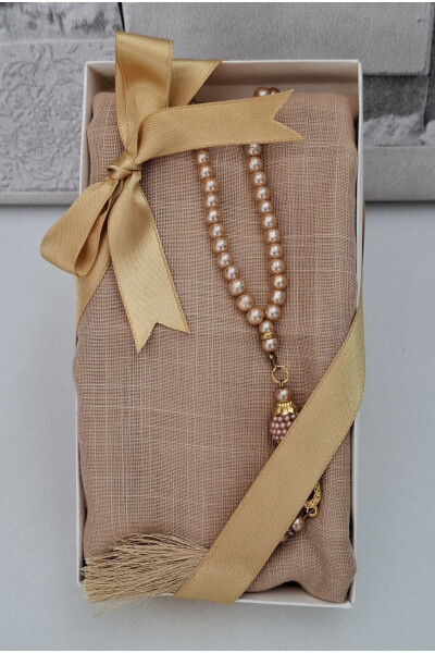 Gift Mother Gift Head Covering Set Pearl Rosary Boxed (MEVLIT SUNNAT HAJJ UMRAH) Boxed Set - 3