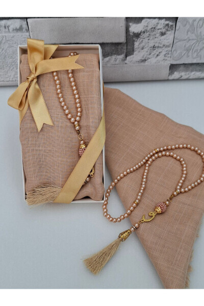 Gift Mother Gift Head Covering Set Pearl Rosary Boxed (MEVLIT SUNNAT HAJJ UMRAH) Boxed Set - HIRA TASARIM