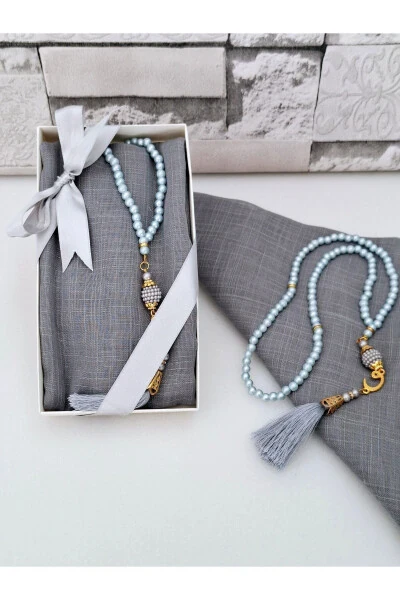 Gift Mother's Day Gift Headscarf Set Pearl Rosary - HIRA TASARIM