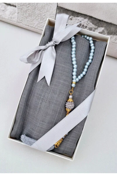 Gift Mother's Day Gift Headscarf Set Pearl Rosary - HIRA TASARIM (1)