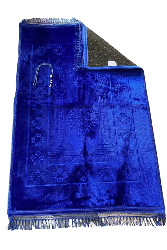 Gift Plush Prayer Rug and Rosary-Blue - 2