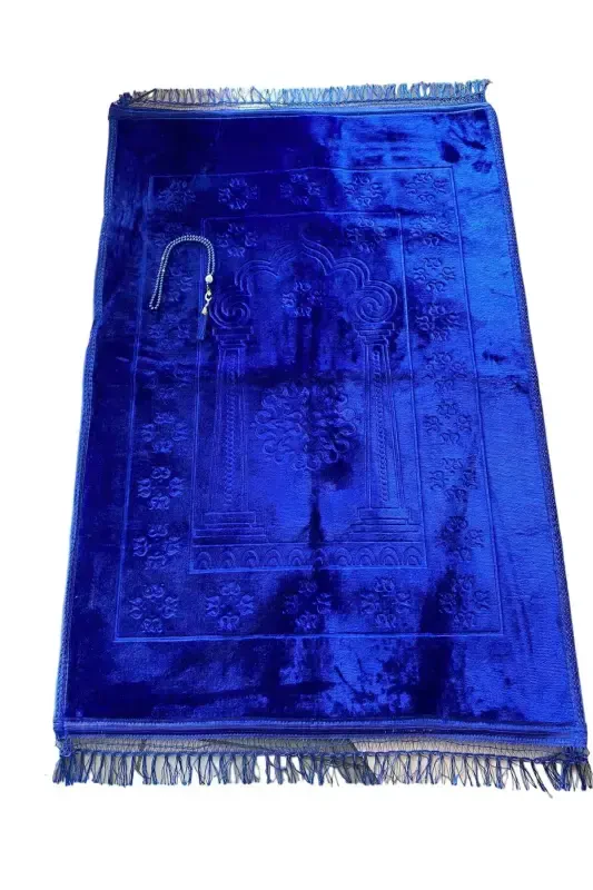 Gift Plush Prayer Rug and Rosary-Blue - HICAZ HAC VE UMRE