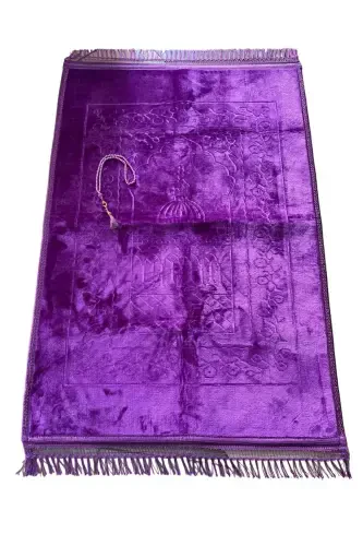 Gift Plush Prayer Rug and Rosary-Purple - 1