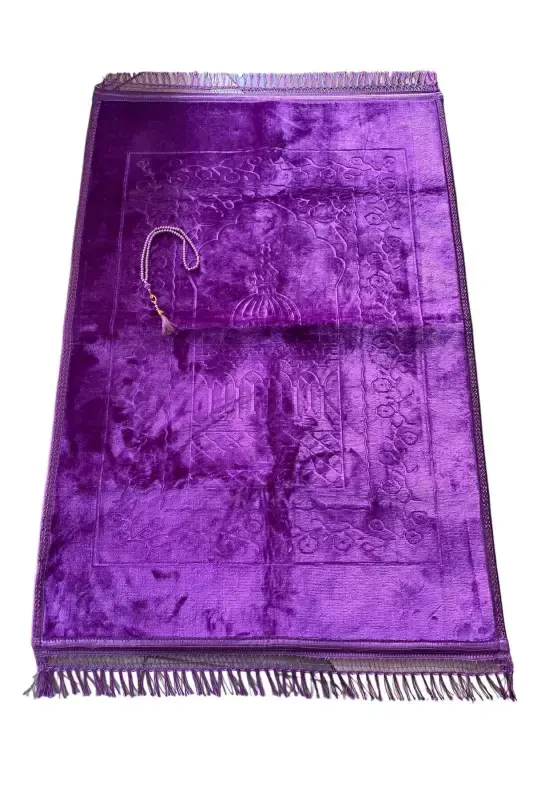 Gift Plush Prayer Rug and Rosary-Purple - 1