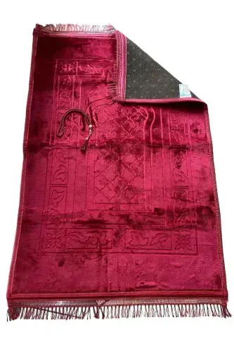 Gift Plush Prayer Rug and Rosary-Red - HICAZ HAC VE UMRE (1)