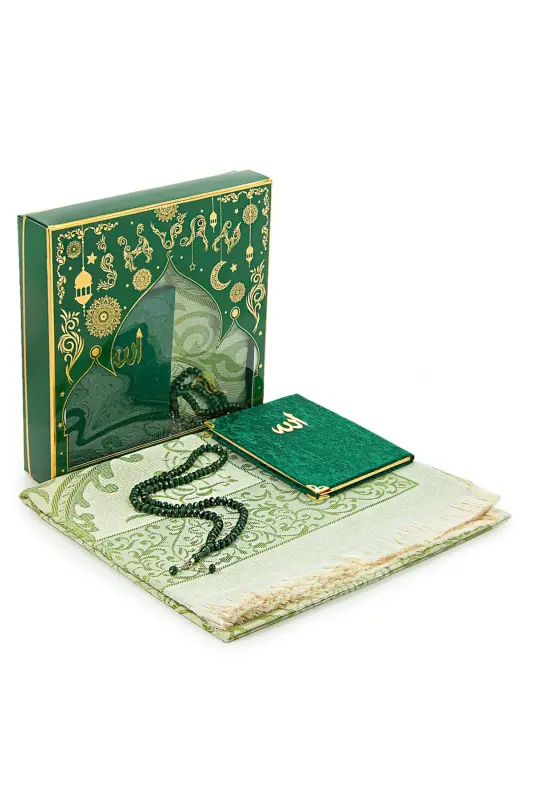 Gift Prayer Rug Set for Dowry in Special Box Green-Green - IHVAN ONLINE