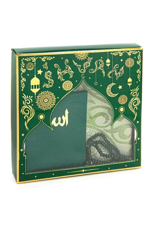 Gift Prayer Rug Set for Dowry in Special Box Green-Green - 2