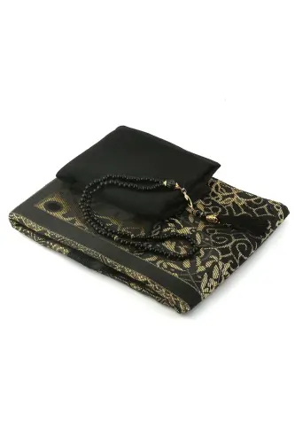 Gift Prayer Rug Shawl Rosary Set-BLACK - ENSARHAC-UMRE MALZEMELERİ (1)