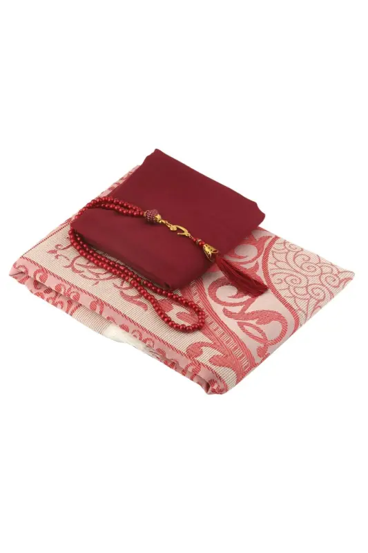 Gift Prayer Rug Shawl Rosary Set-BORDEAUX - 2