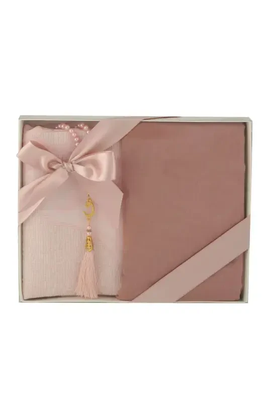 Gift Prayer Rug Shawl Rosary Set-PINK - 1