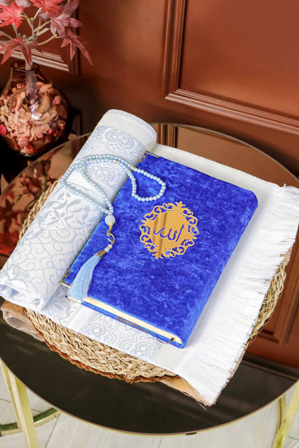 Gift Quran Set Wooden Quran Stand Velvet Quran Pearl Tasbih Prayer Rug Set - 2