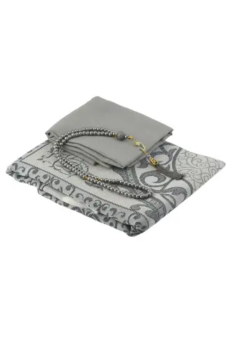 Gift Set Prayer Beads Shawl Set-GRAY - ENSARHAC-UMRE MALZEMELERİ (1)