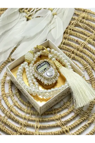 Gift set with stone prayer beads and rosary, boxed. - 5