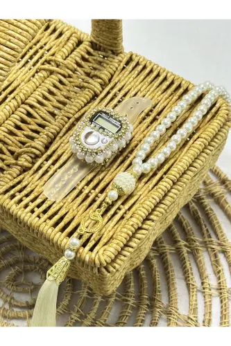 Gift set with stone prayer beads and rosary, boxed. - 6