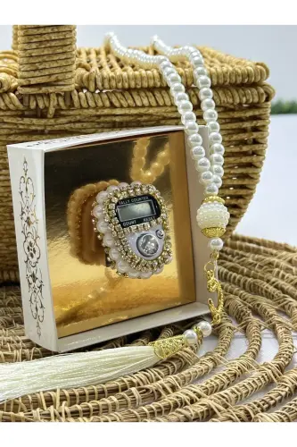 Gift set with stone prayer beads and rosary, boxed. - 7